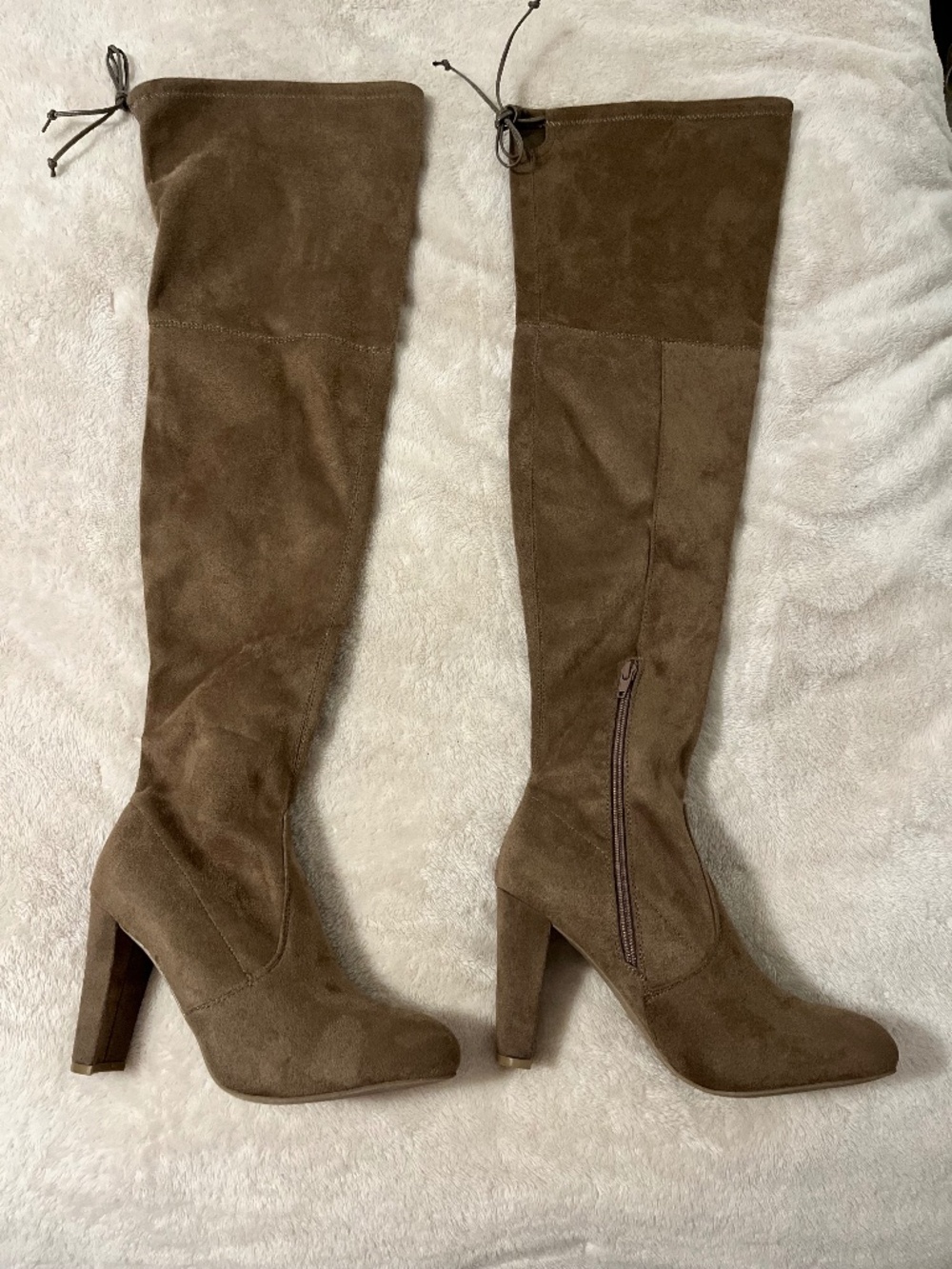 Heel Above the Knee Brown Suede Boots